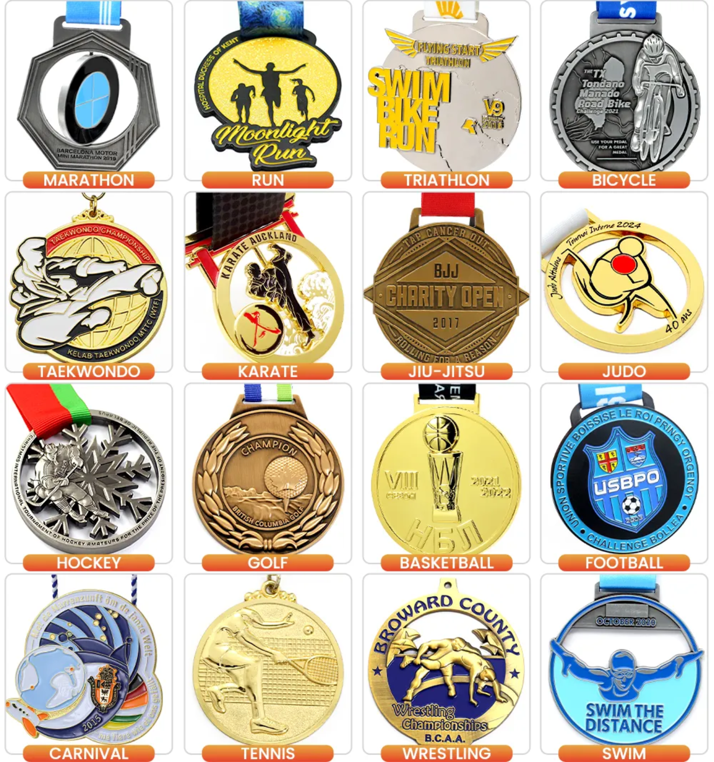 Custom Metal Zinc Alloy 3D Gold Award Marathon Running Sport Medal